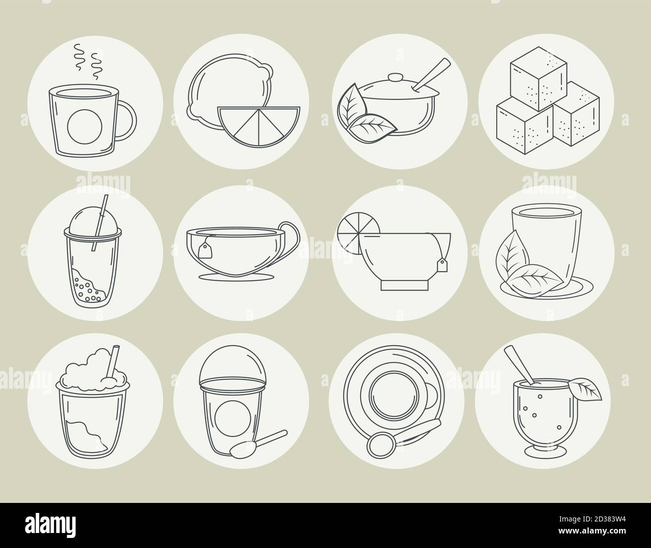 tea icons, contains such as cup of tea, lime, sugar and leaf line style ...
