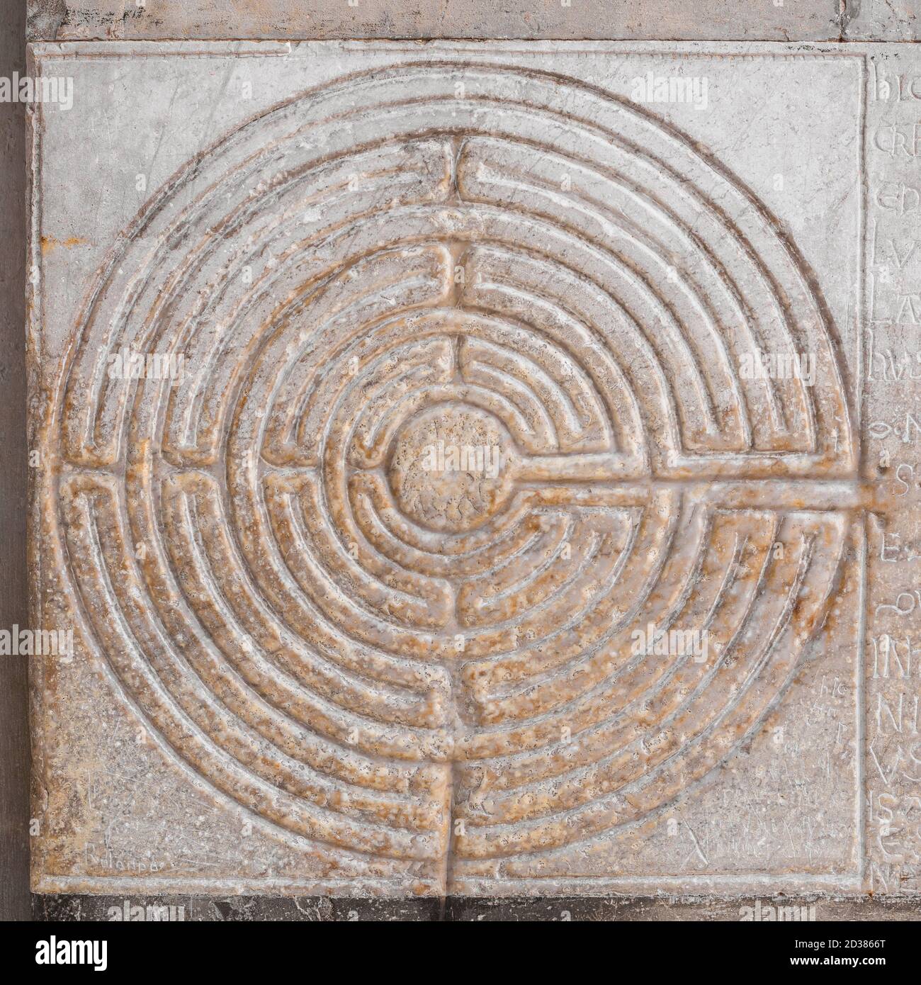 Mysterious ancient labyrinth relief at the entrance of Lucca Cathedral ...