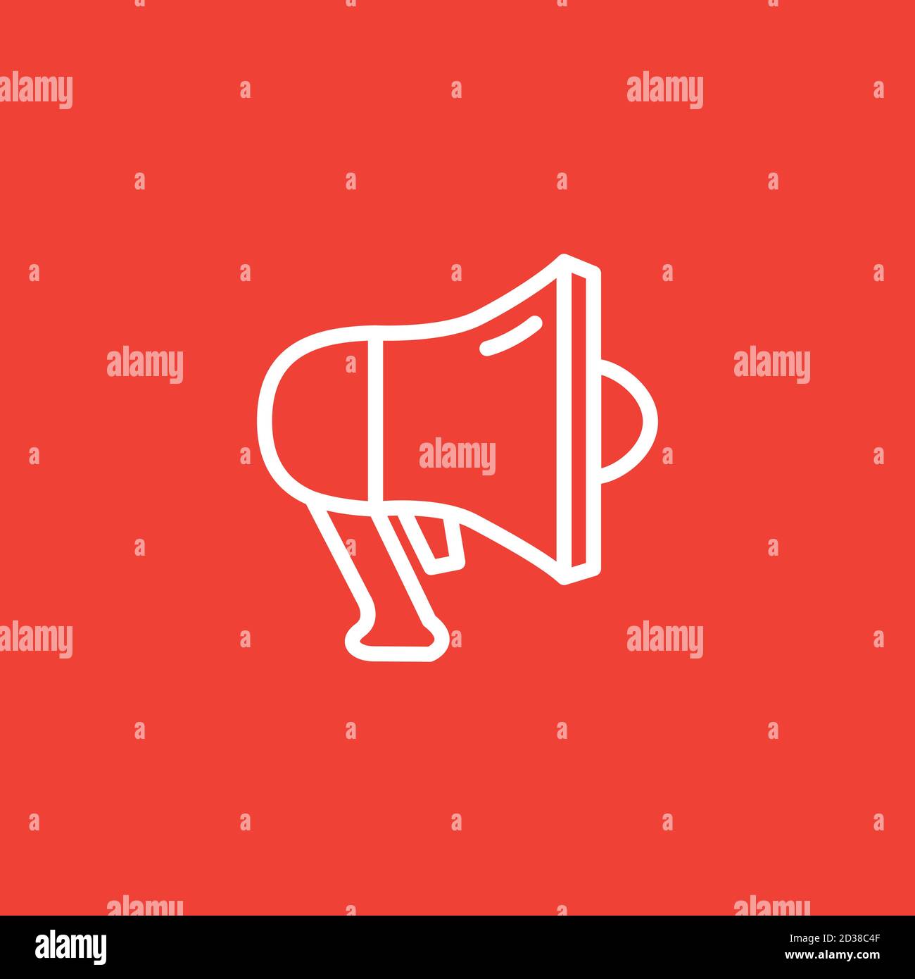 Megaphone Line Icon On Red Background. Red Flat Style Vector Illustration. Stock Vector