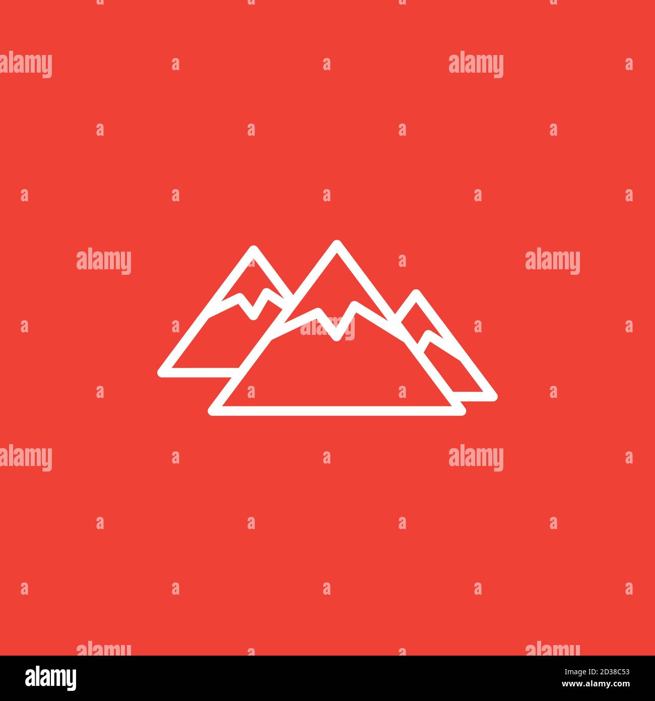 Mountain Line Icon On Red Background. Red Flat Style Vector Illustration. Stock Vector