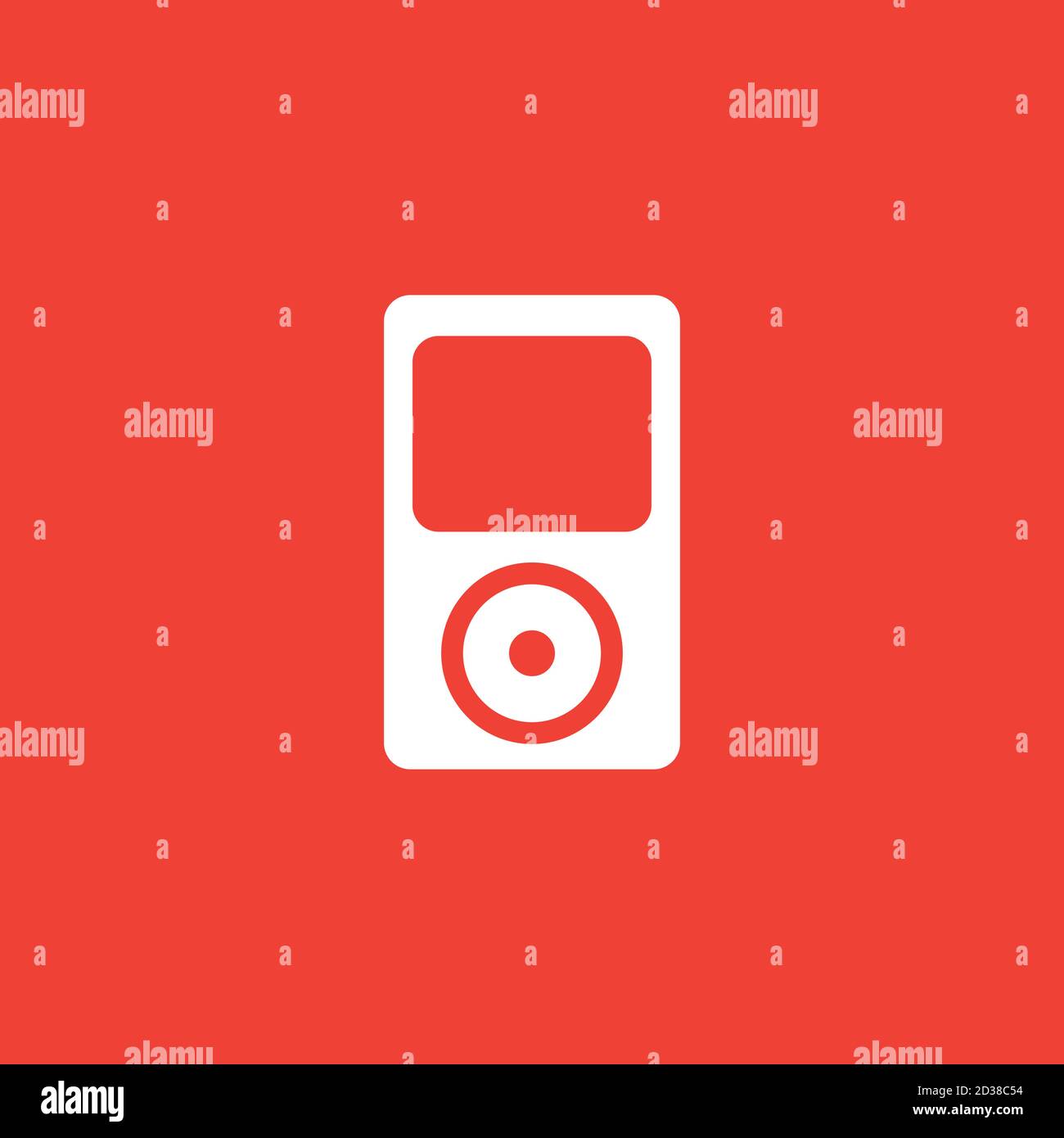 Music Player Icon On Red Background. Red Flat Style Vector Illustration. Stock Vector