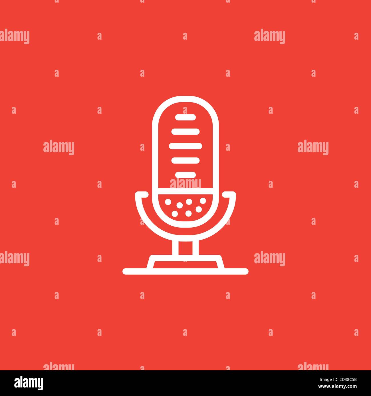 Microphone Line Icon On Red Background. Red Flat Style Vector Illustration. Stock Vector