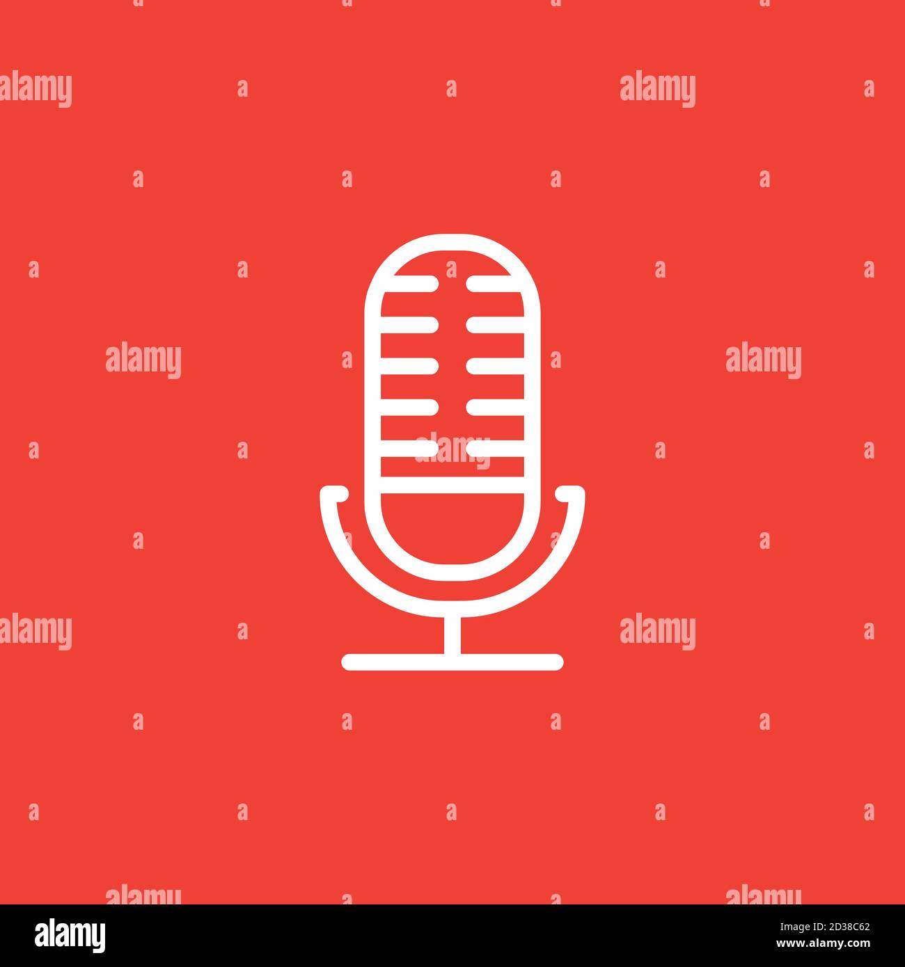 Microphone Line Icon On Red Background. Red Flat Style Vector Illustration. Stock Vector