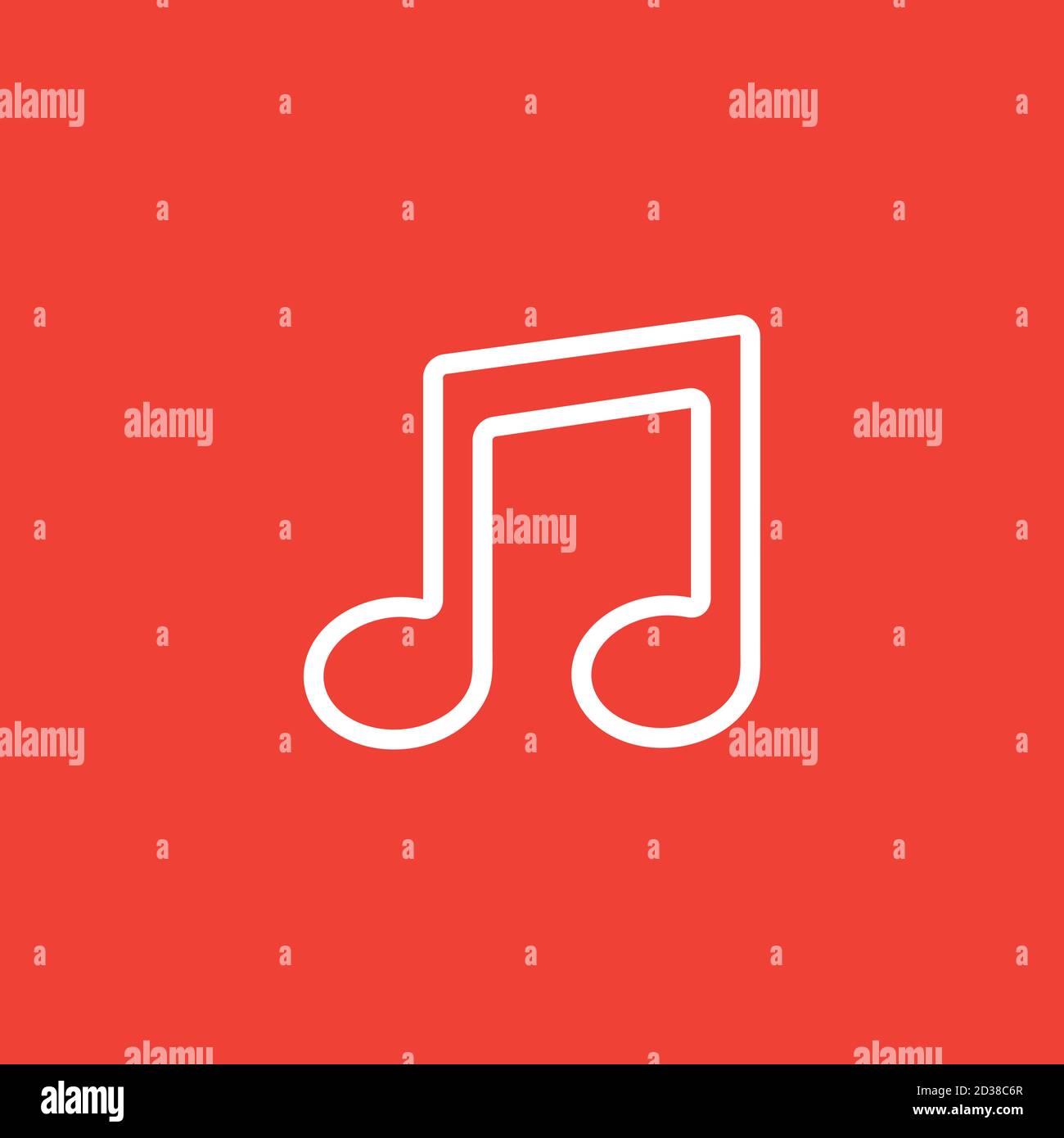 Music Note Line Icon On Red Background. Red Flat Style Vector ...