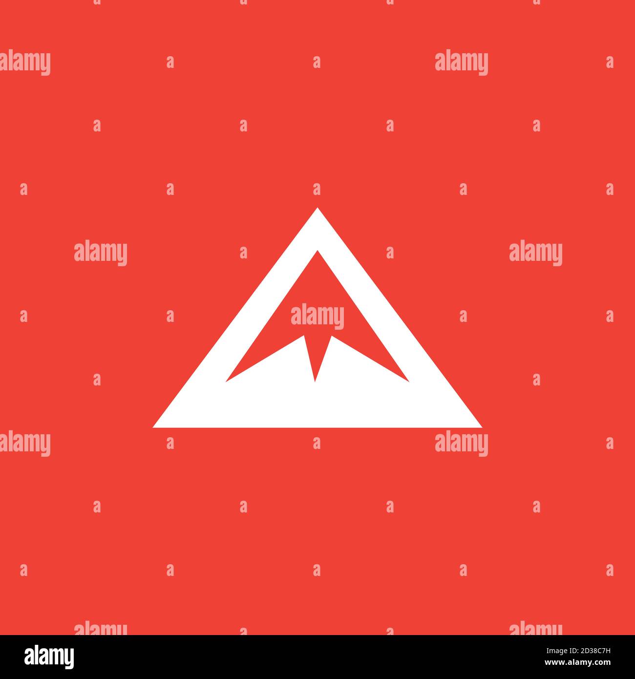 Mountain Icon On Red Background. Red Flat Style Vector Illustration. Stock Vector