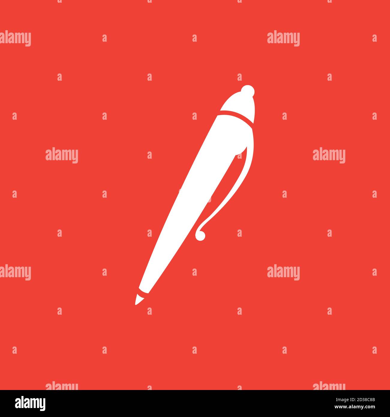 Pen Icon On Red Background. Red Flat Style Vector Illustration. Stock Vector