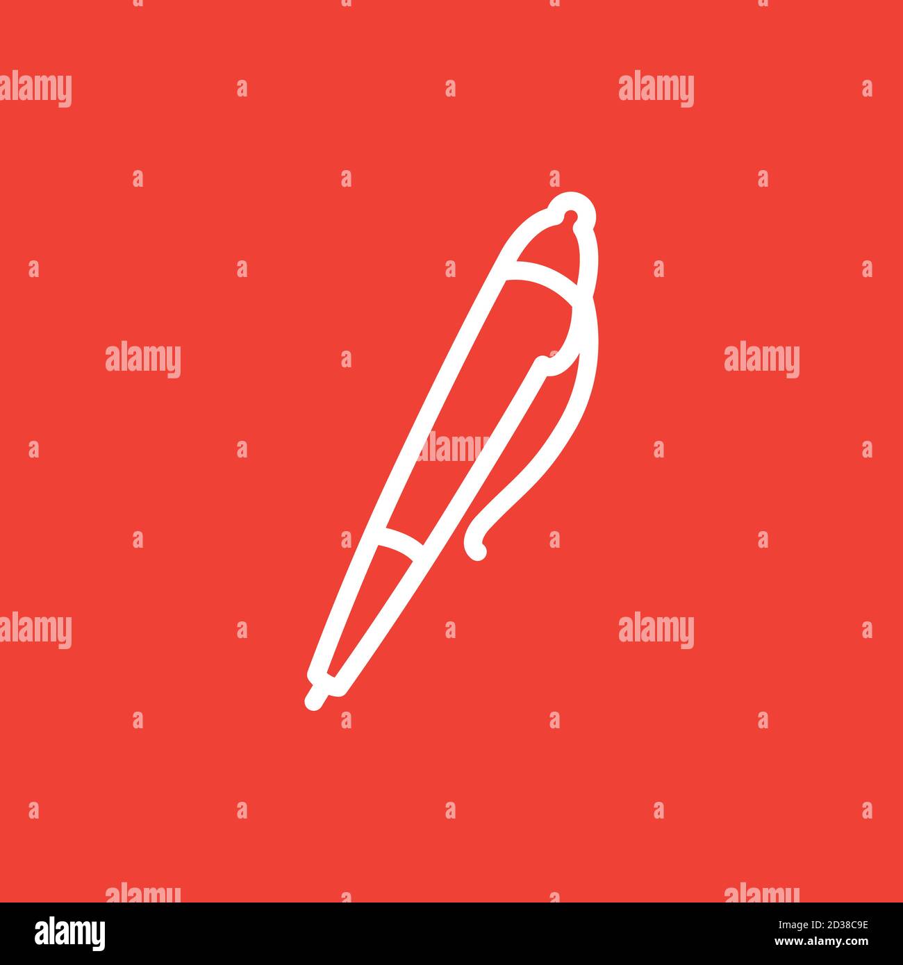 Pen Line Icon On Red Background. Red Flat Style Vector Illustration. Stock Vector