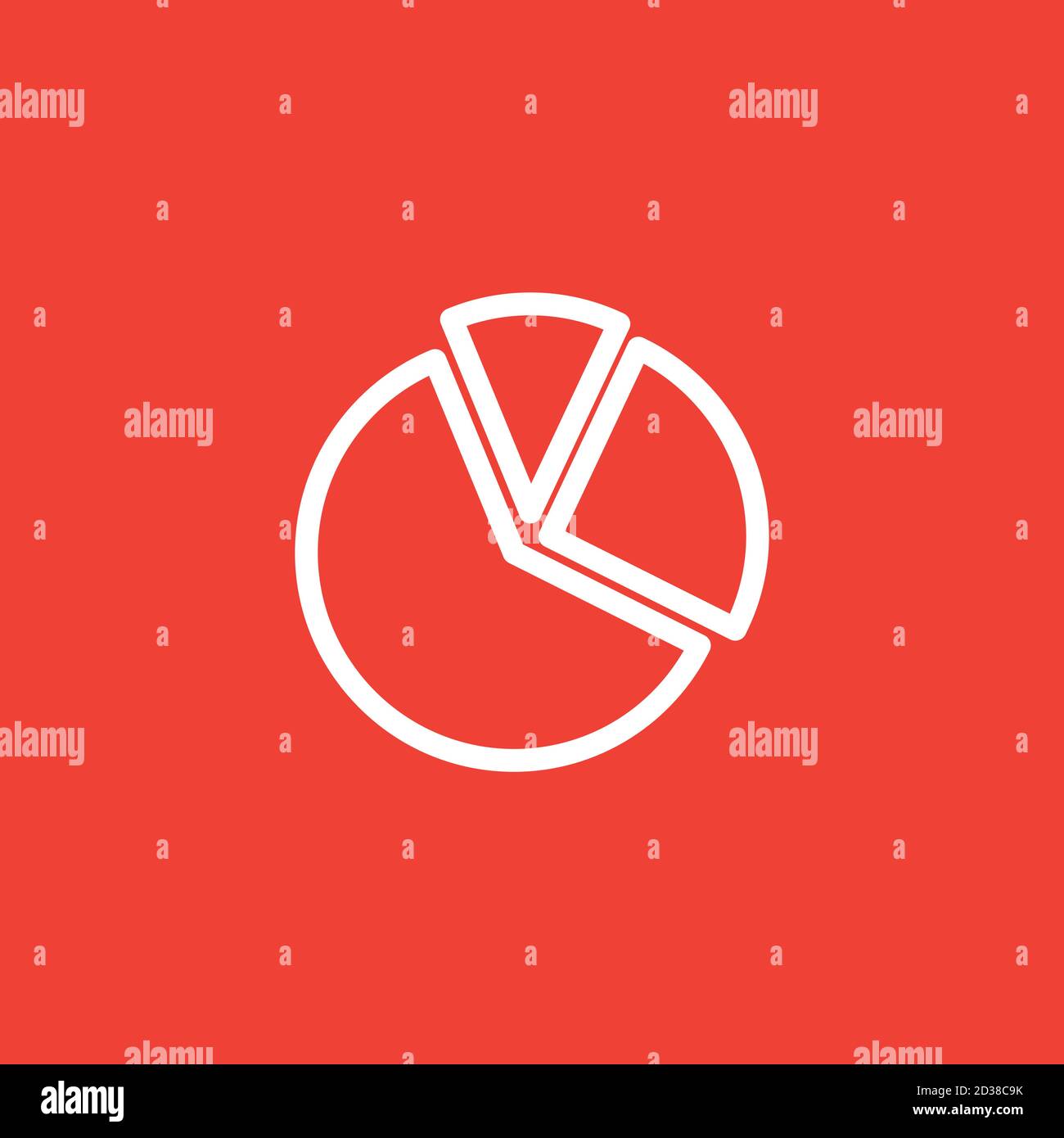 Pie Chart Line Icon On Red Background. Red Flat Style Vector Illustration. Stock Vector