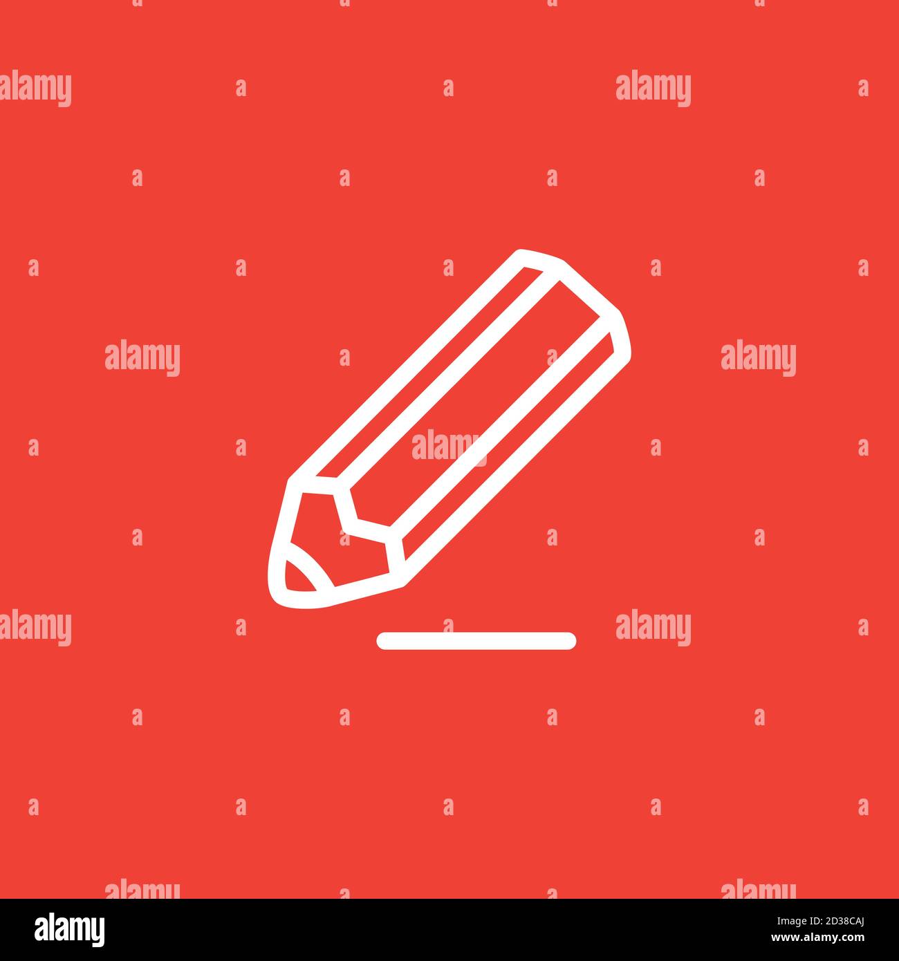 Pencil Line Icon On Red Background. Red Flat Style Vector Illustration. Stock Vector