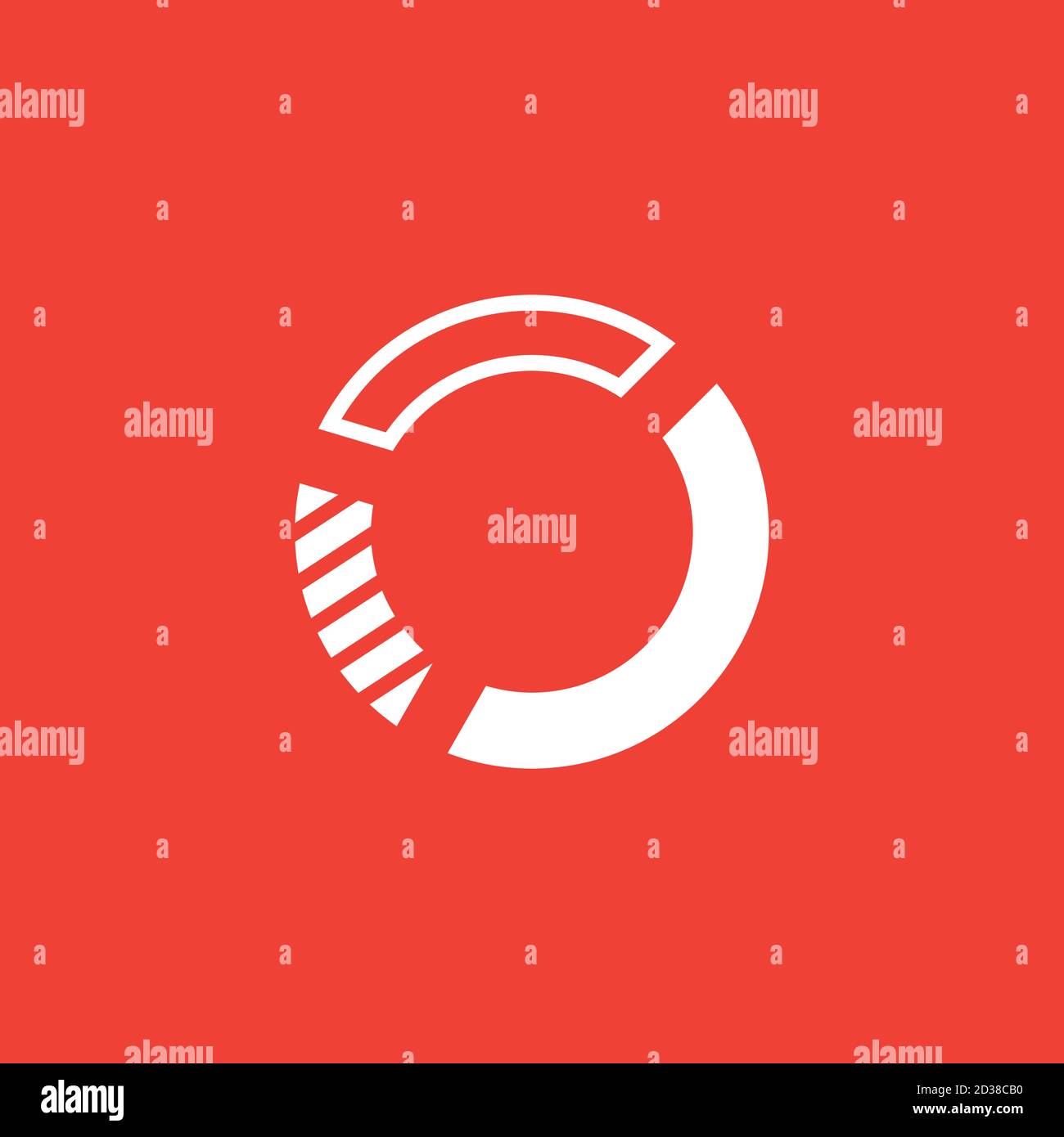 Pie Chart Icon On Red Background. Red Flat Style Vector Illustration. Stock Vector