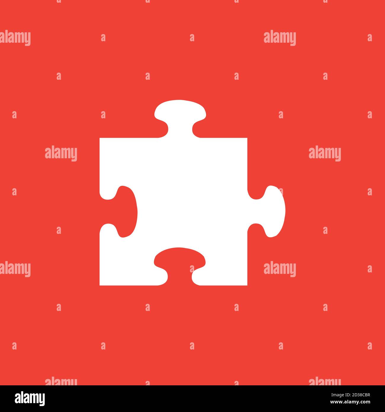 Puzzle Icon On Red Background. Red Flat Style Vector Illustration. Stock Vector