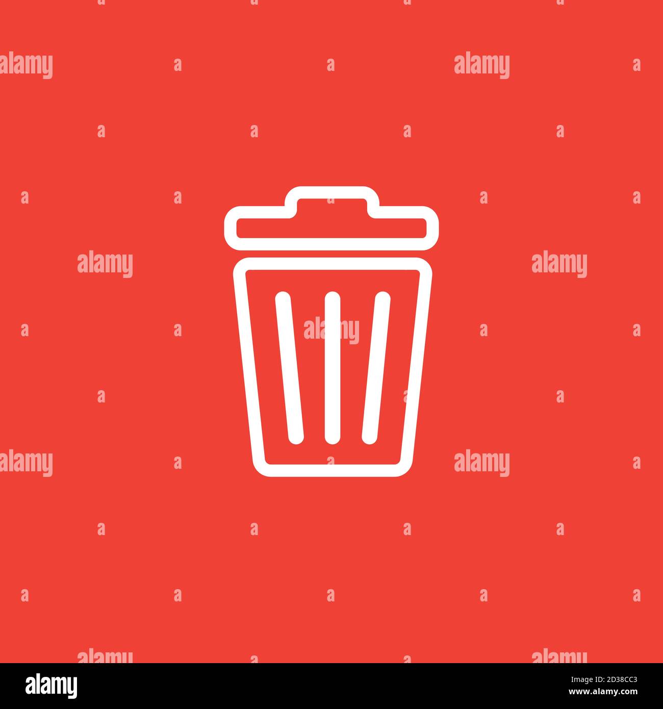 Recycle Bin Line Icon On Red Background. Red Flat Style Vector Illustration. Stock Vector