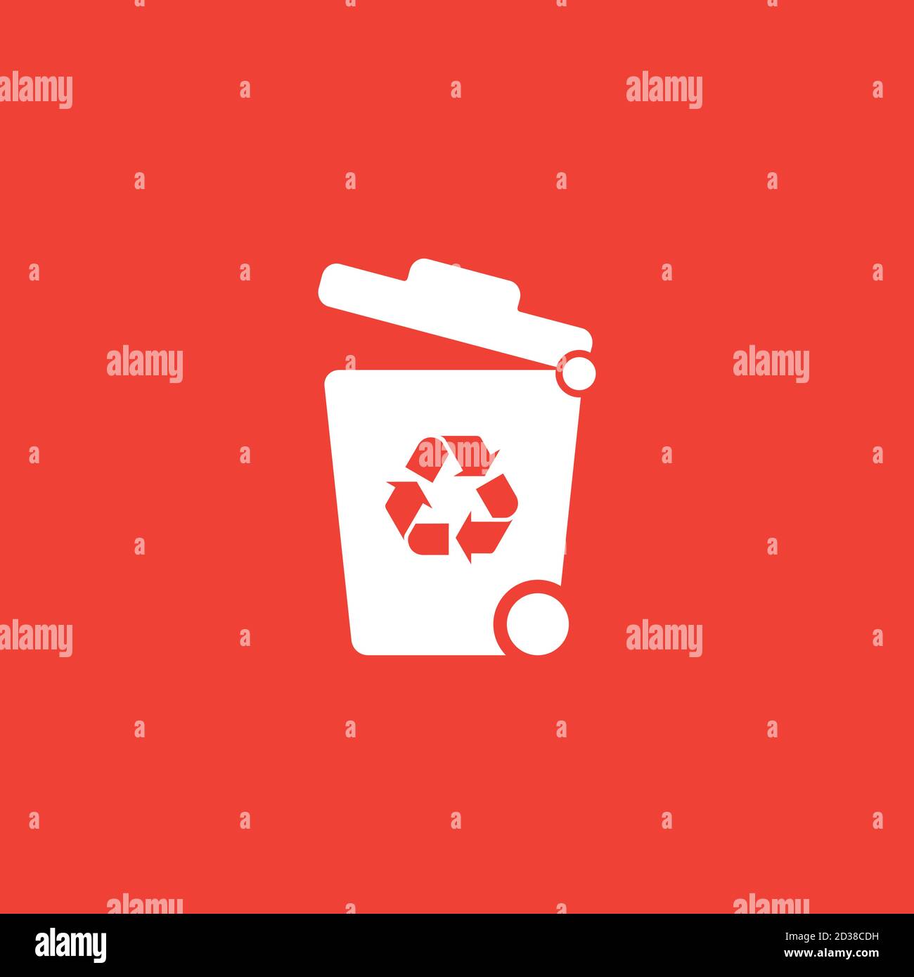 Recycle Bin Icon On Red Background. Red Flat Style Vector Illustration. Stock Vector
