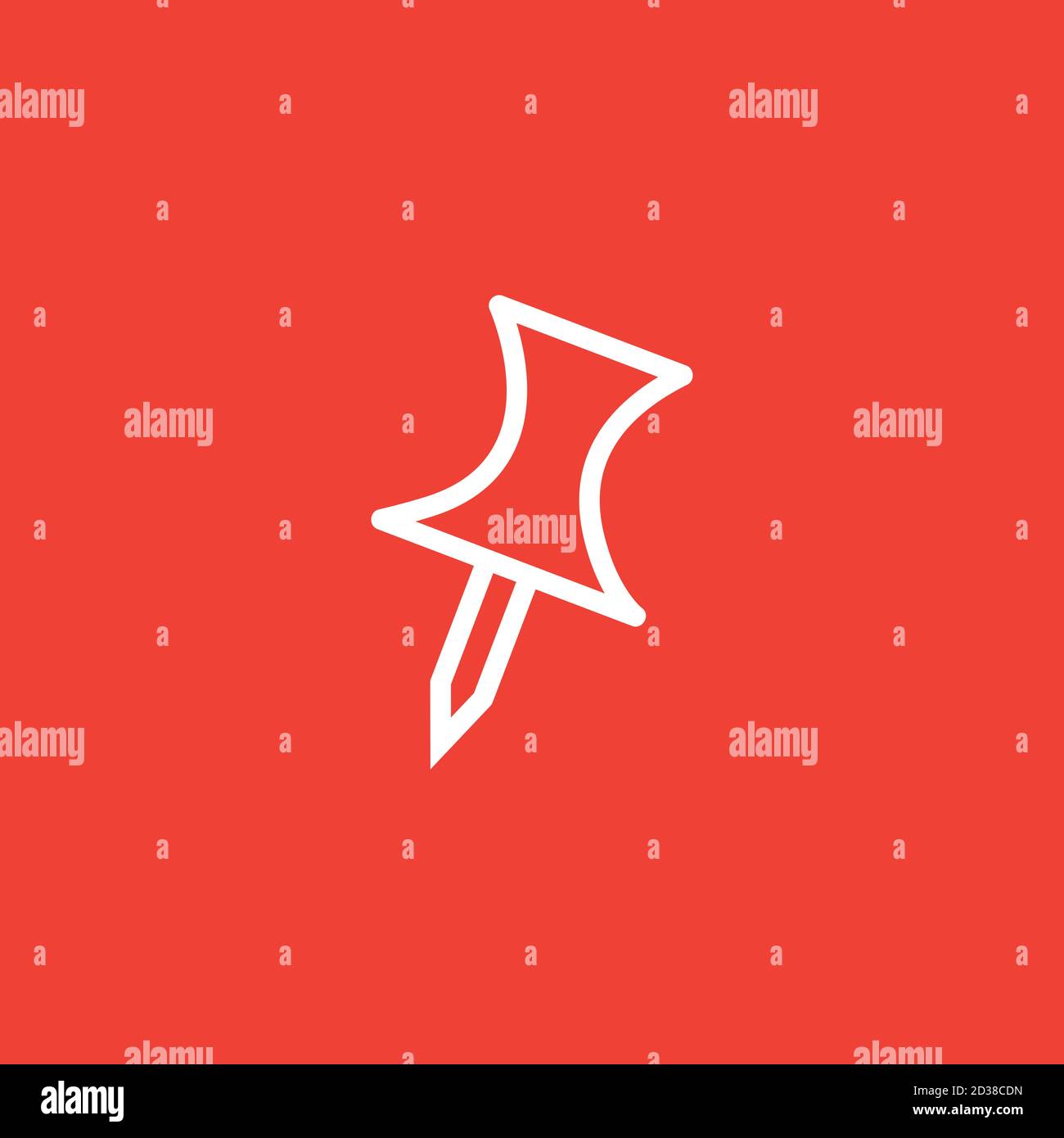 Push Pin Line Icon On Red Background. Red Flat Style Vector Illustration. Stock Vector