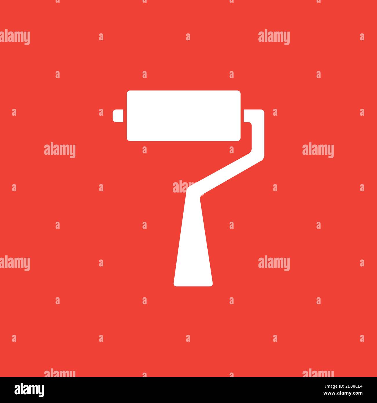 Roller Brush Icon On Red Background. Red Flat Style Vector Illustration. Stock Vector