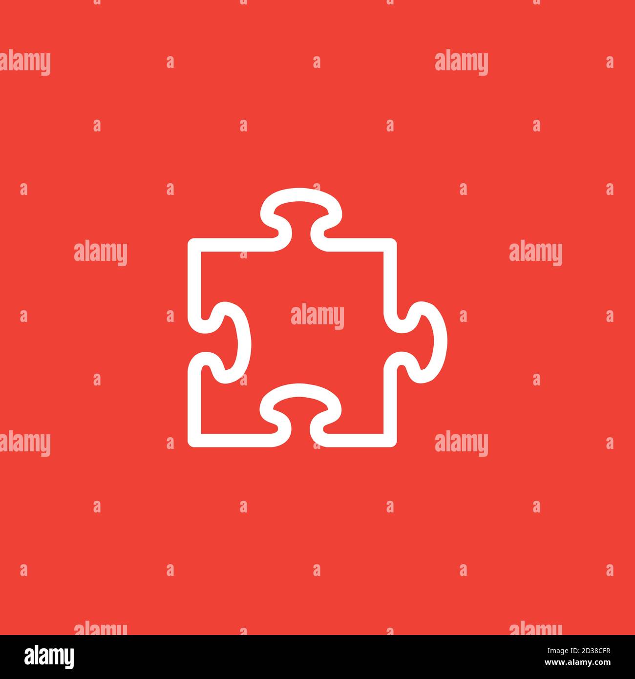 Puzzle Line Icon On Red Background. Red Flat Style Vector Illustration. Stock Vector