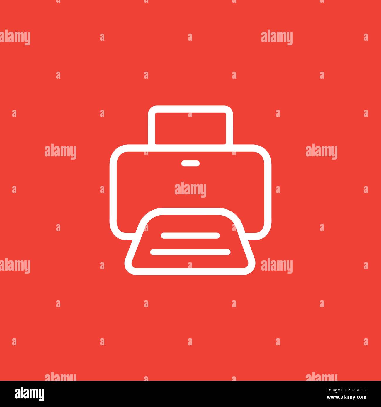 Printer Line Icon On Red Background. Red Flat Style Vector Illustration. Stock Vector