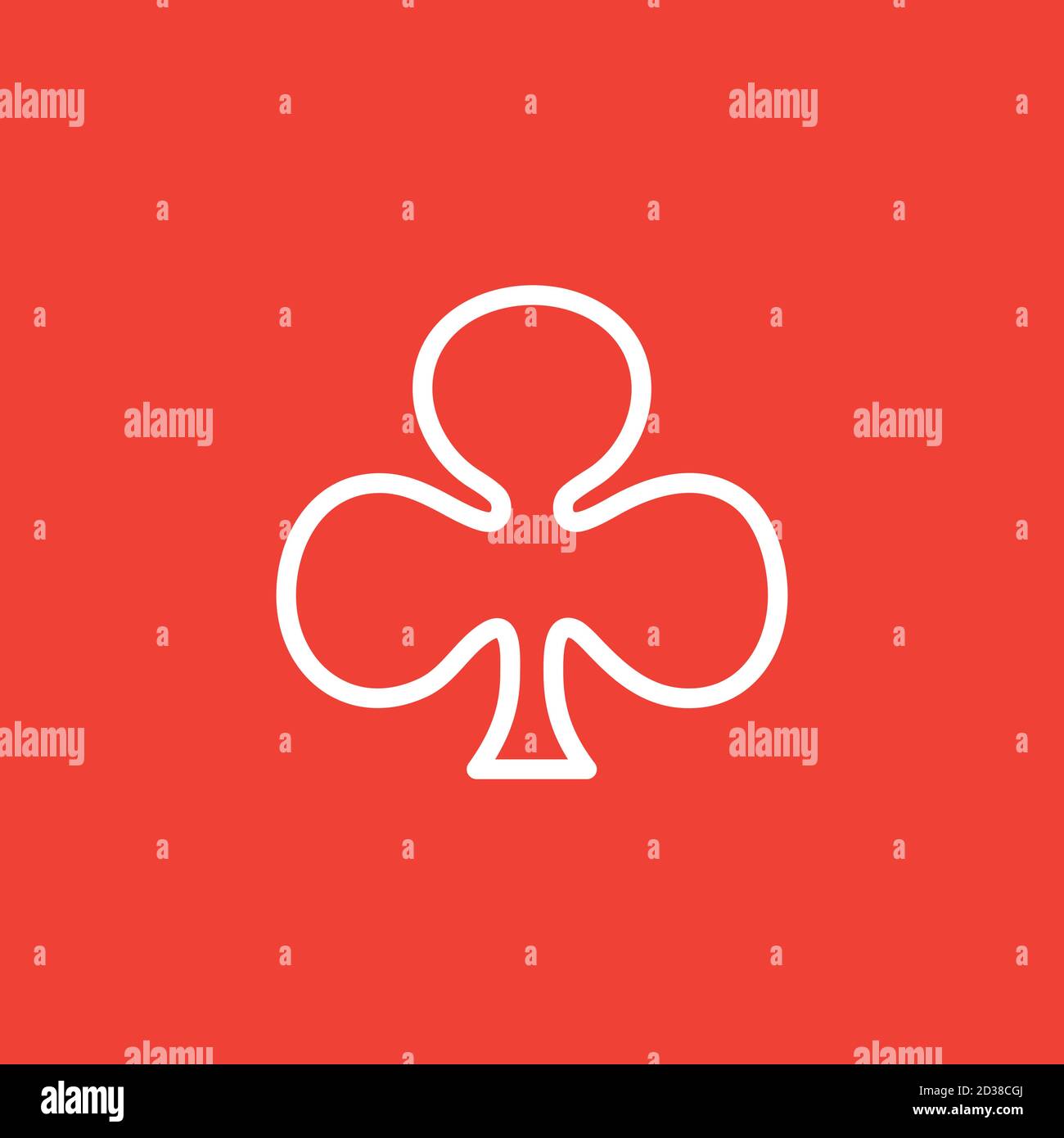 Playing Card Club Line Icon On Red Background. Red Flat Style Vector ...