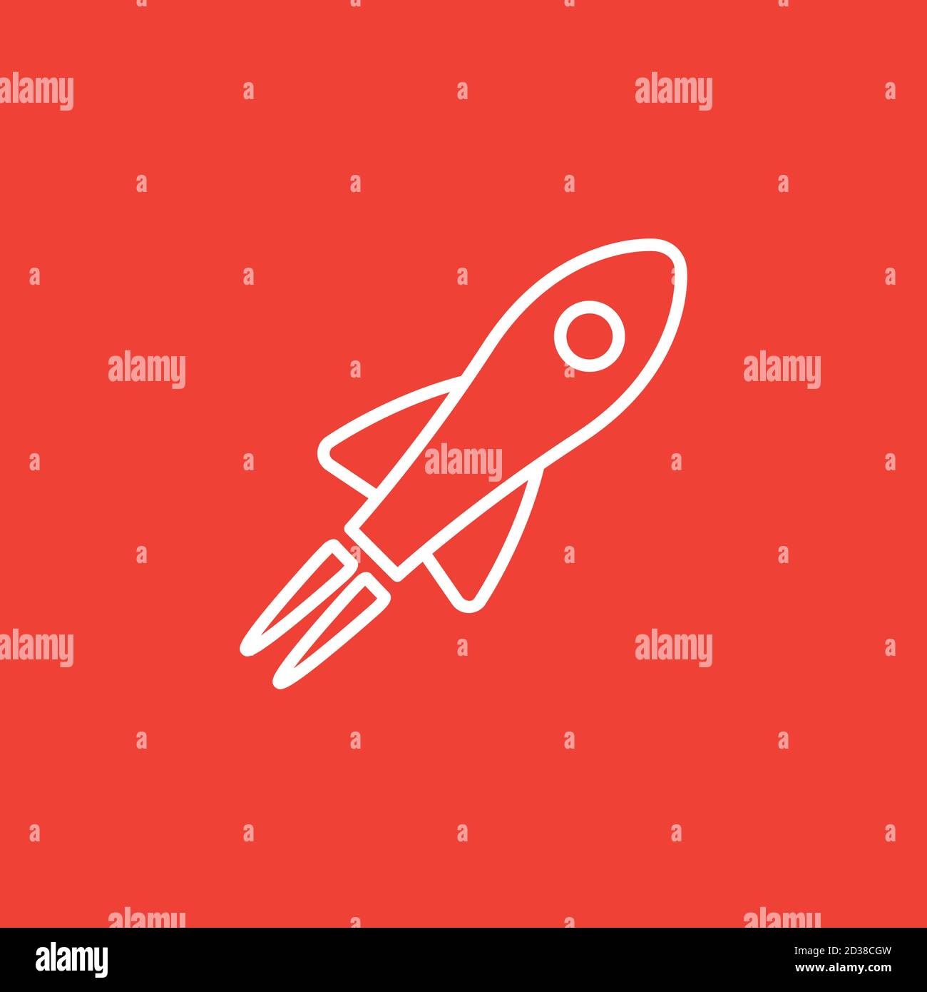Rocket Line Icon On Red Background. Red Flat Style Vector Illustration. Stock Vector