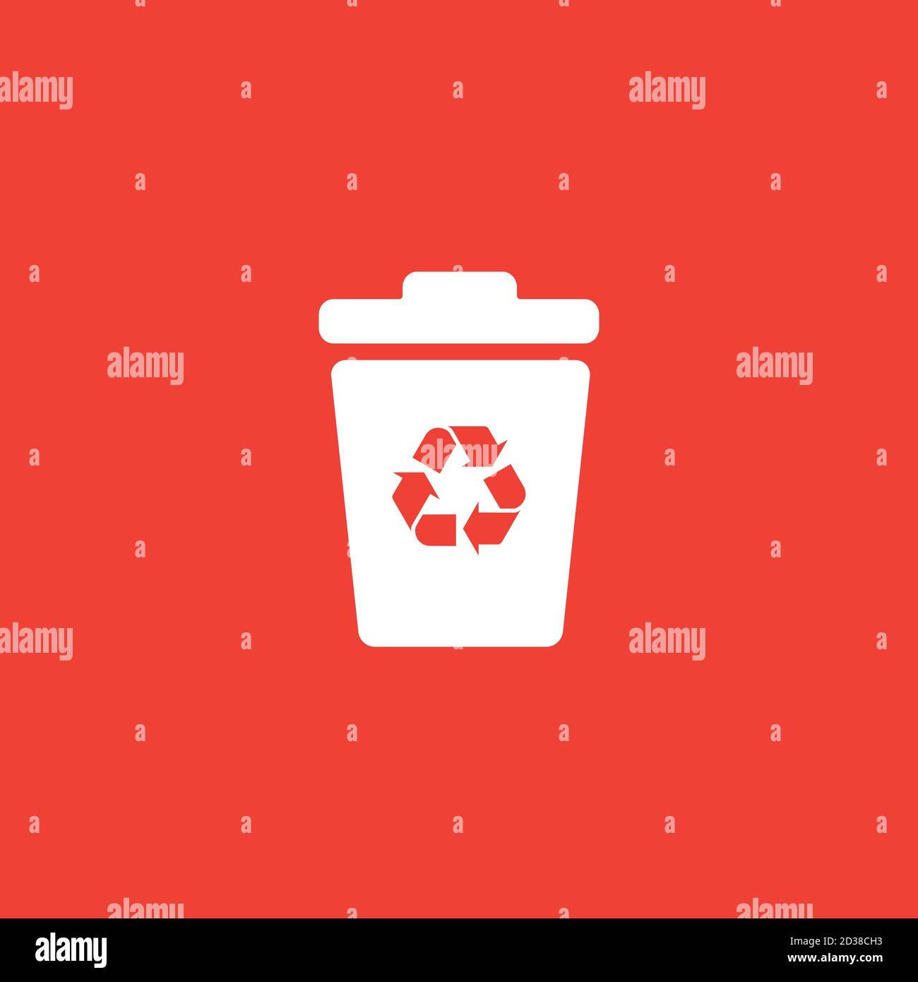 Recycle Bin Icon On Red Background. Red Flat Style Vector Illustration