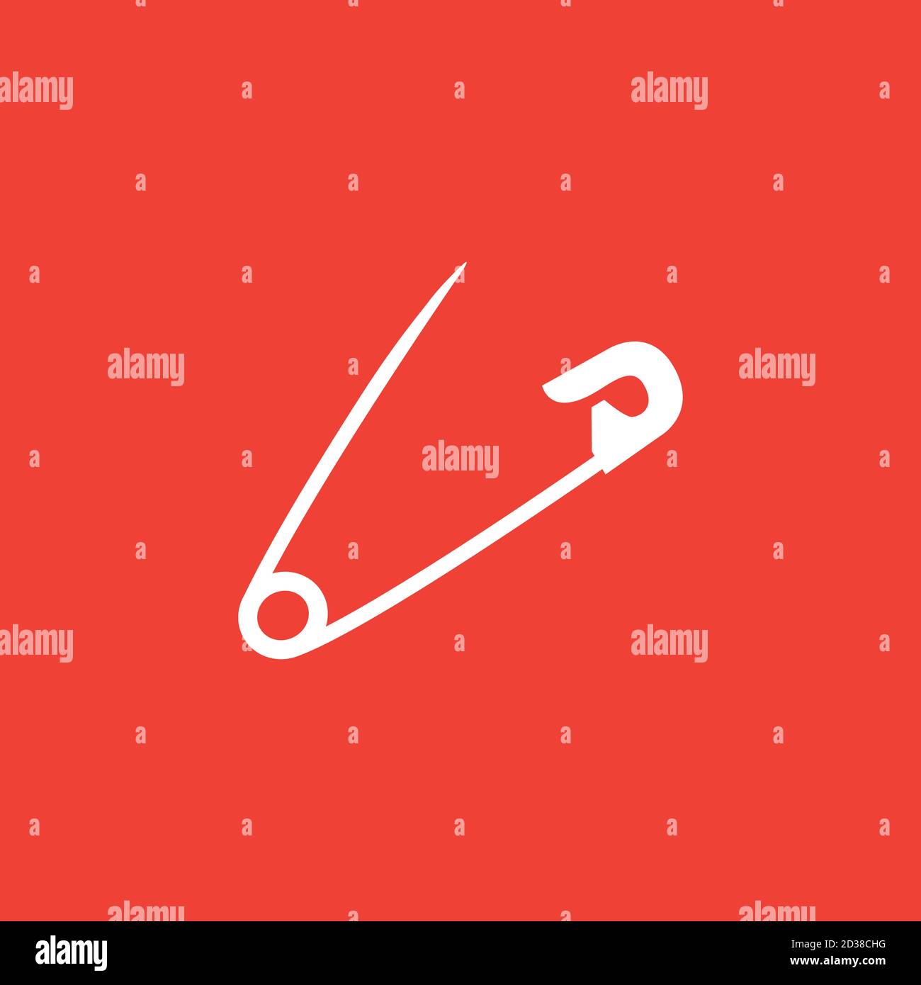 Safety Pin Icon On Red Background. Red Flat Style Vector Illustration