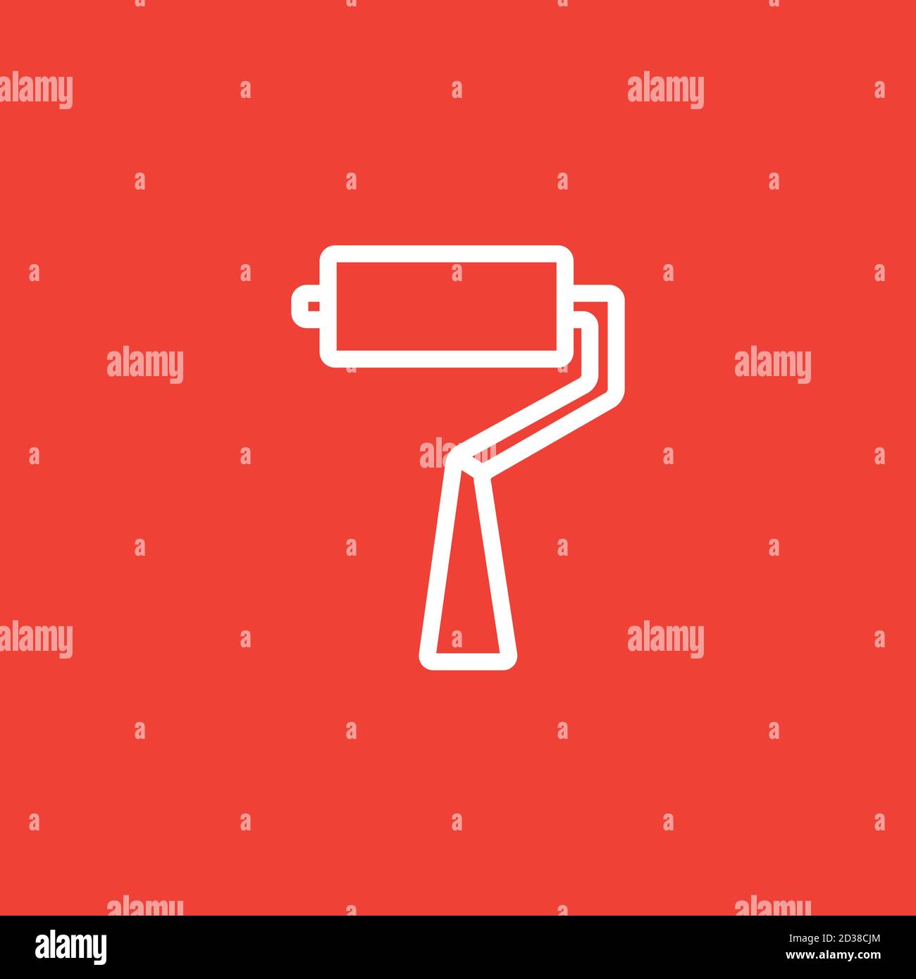 Roller Brush Line Icon On Red Background. Red Flat Style Vector Illustration. Stock Vector
