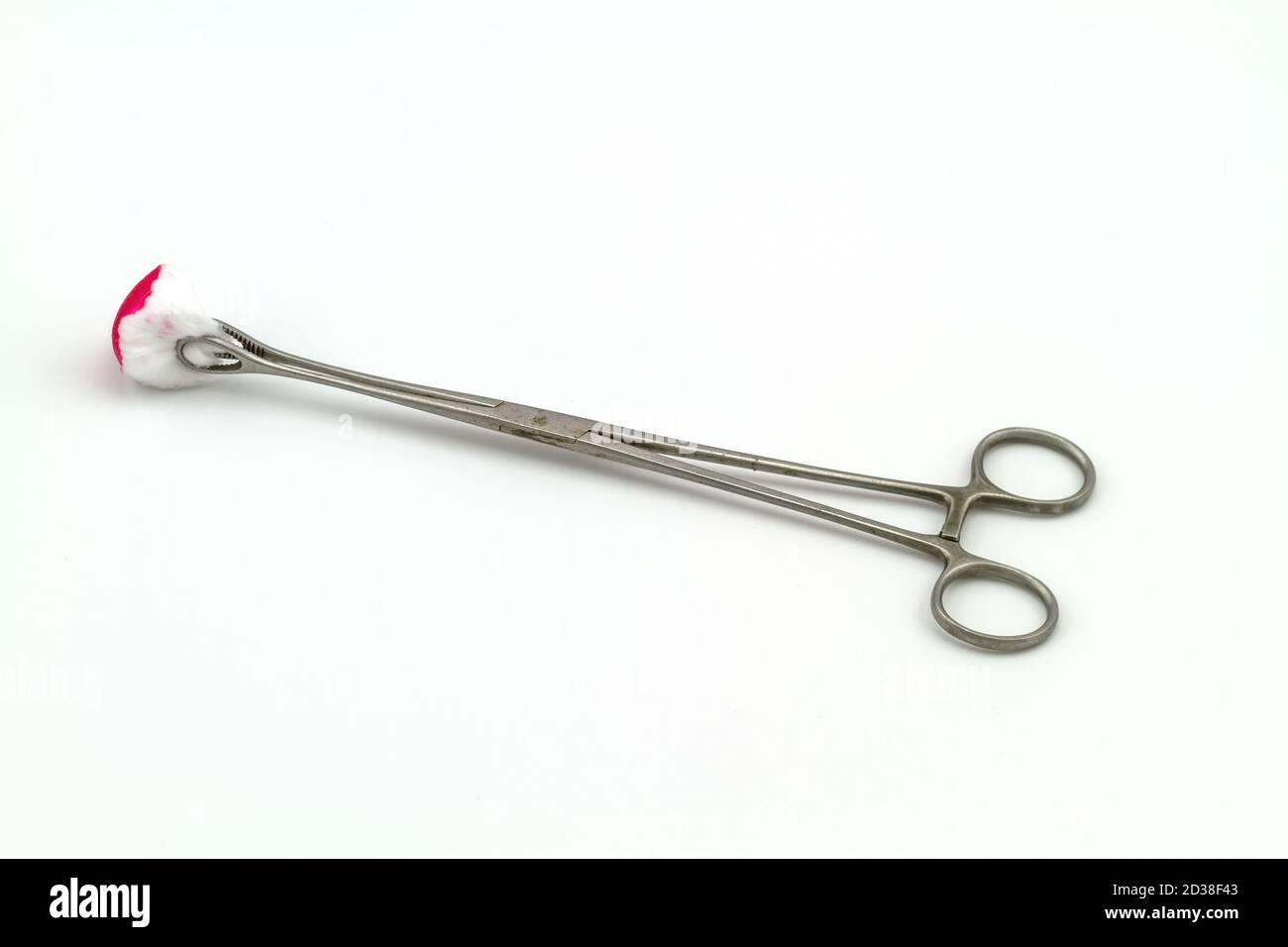 Surgical instrument (straight hemostat, sponge forceps) cotton wool and