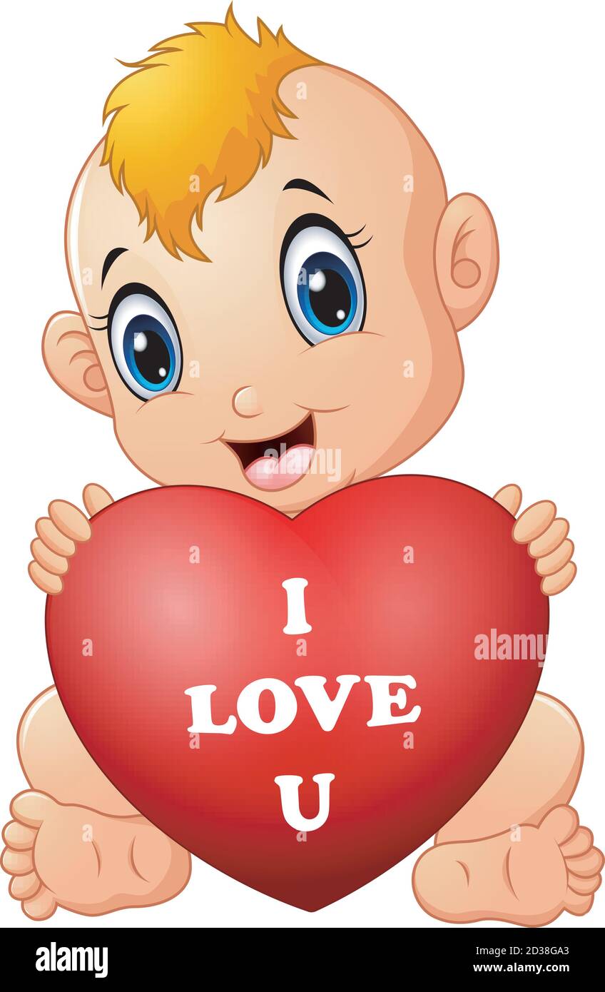 Vector illustration of Little baby holding red heart Stock Vector Image ...