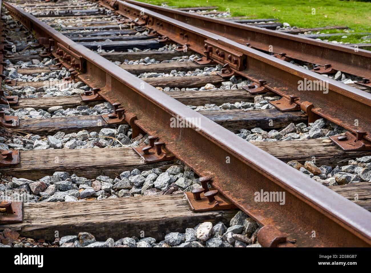 Closeup of rails and bolts parts of old railway Stock Photo Alamy