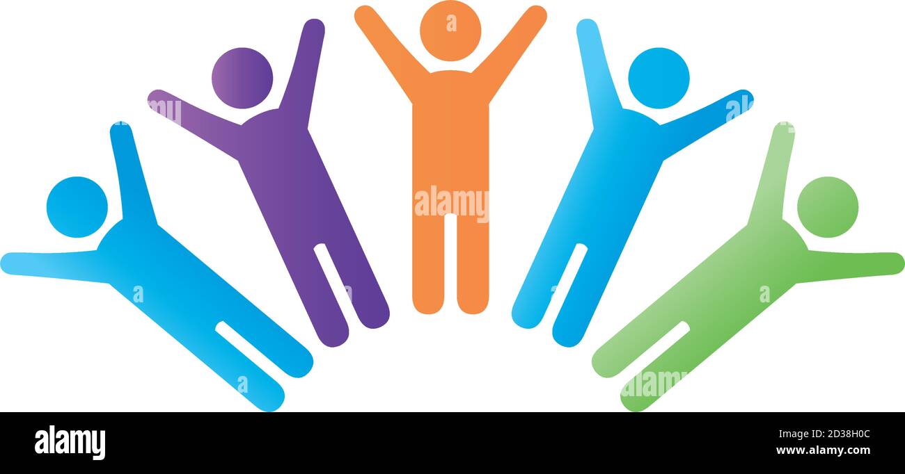 group of male community figures around degradient style icon vector ...