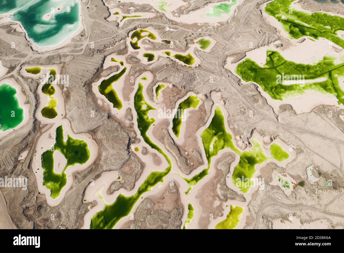 Aerial of salt lakes, natural landscape. Photo in Qinghai, China. Stock Photo