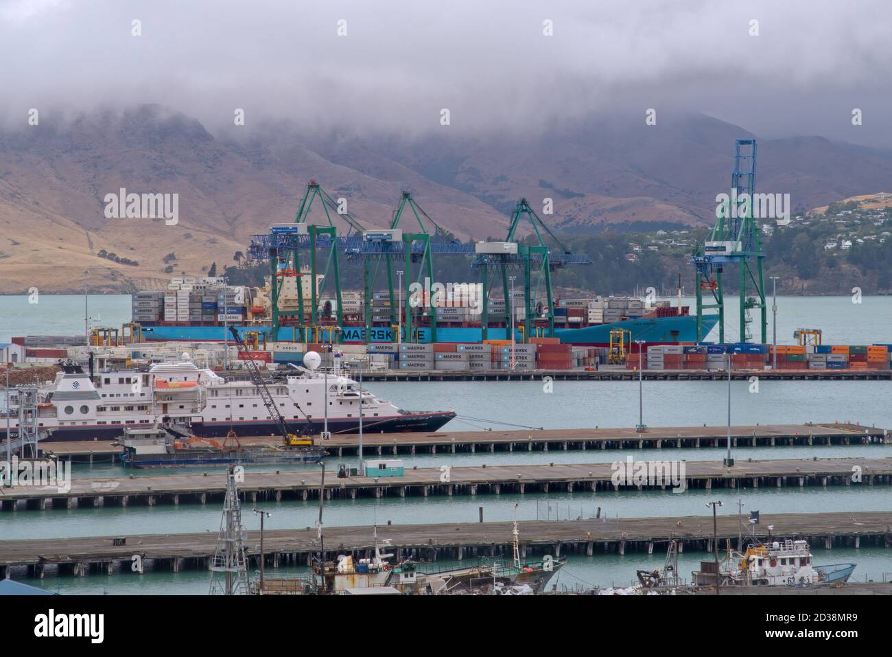 Lyttelton, Canterbury / New Zealand - January 31 2015: Containers and shipping at the Port of Lyttelton in Canterbury New Zealand Stock Photo