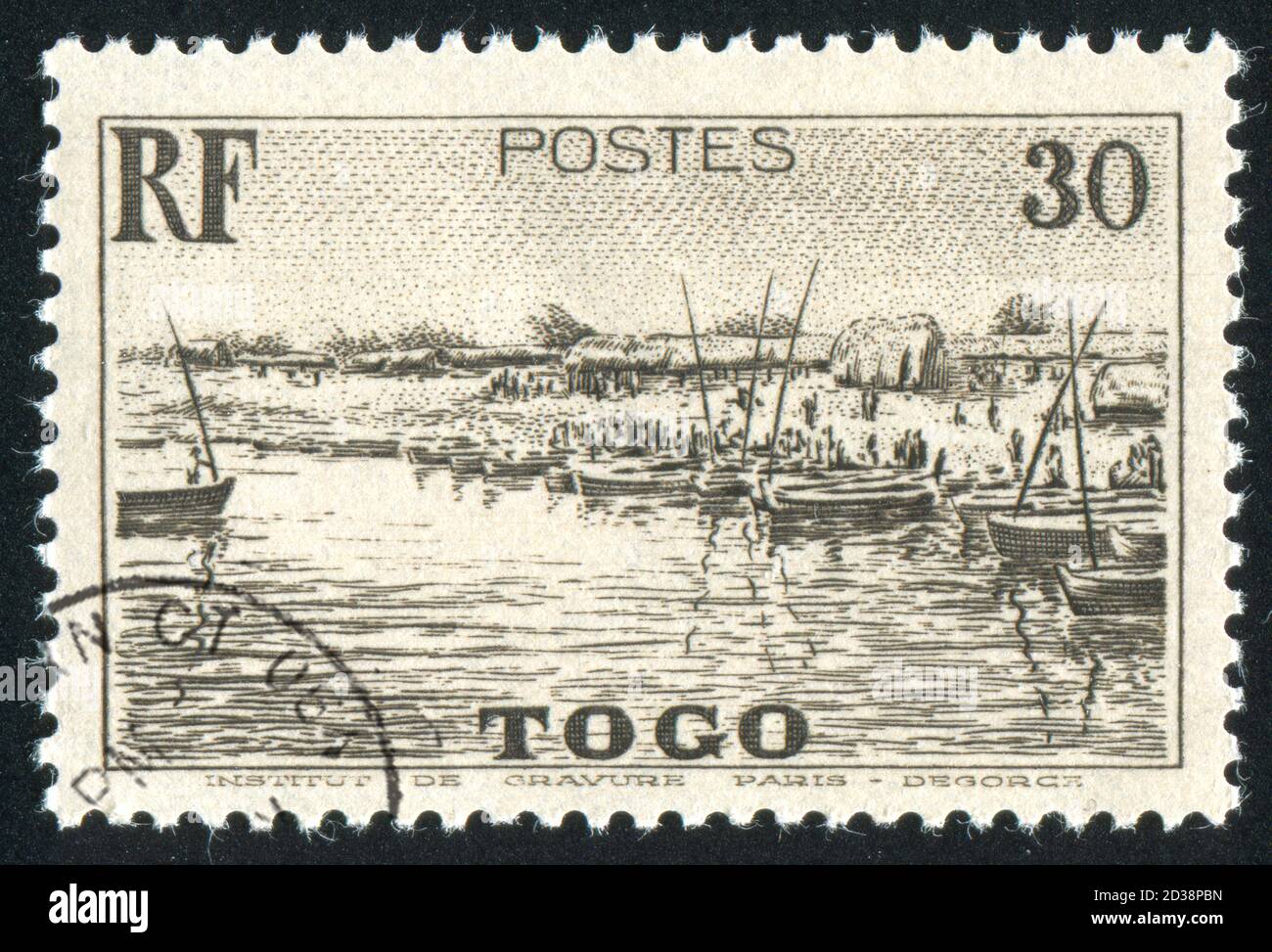 TOGO - CIRCA 1941: stamp printed by Togo, shows Mono River Bank, circa 1941 Stock Photo