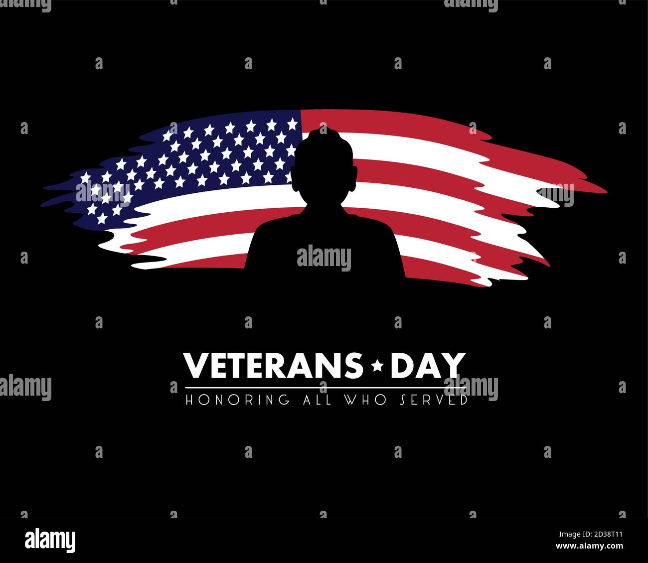 happy veterans day lettering with usa flag painted and soldier ...