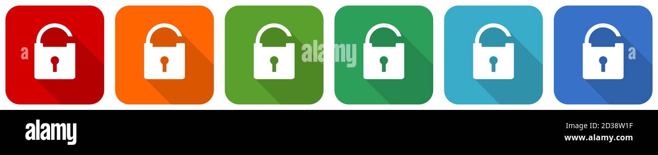 Padlock, security icon set, flat design vector illustration in 6 colors options for webdesign and mobile applications Stock Vector