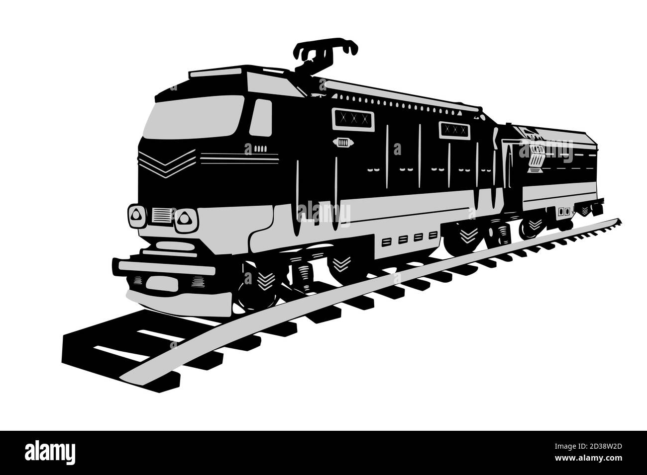 High speed train isolated on white background. Fast cargo train on a rail road. Freight train electric engine. Metro train silhouette. Stock vector Stock Vector