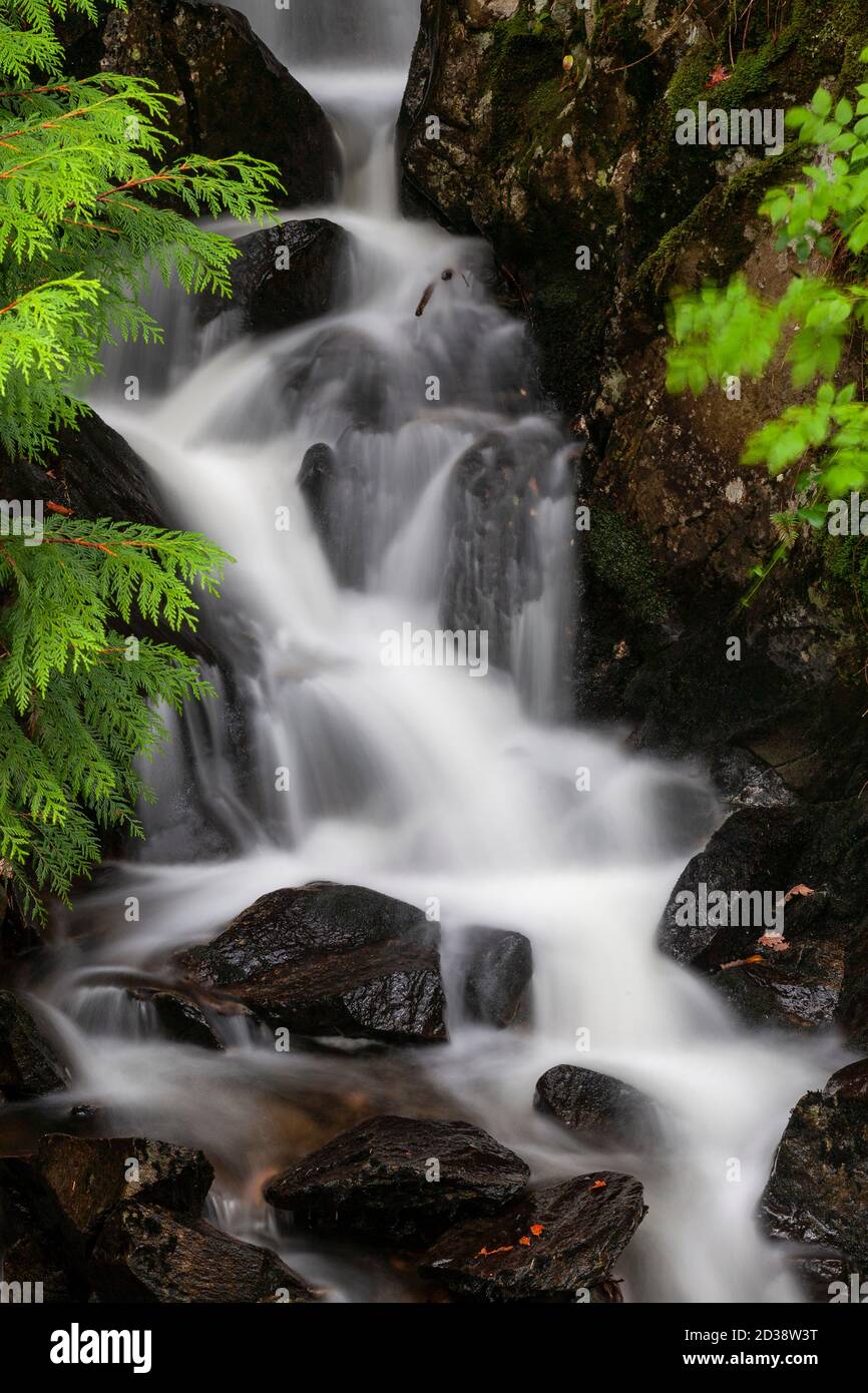 Waterfall at Llyn Crafnant, Snowdonia, North Wales Stock Photo