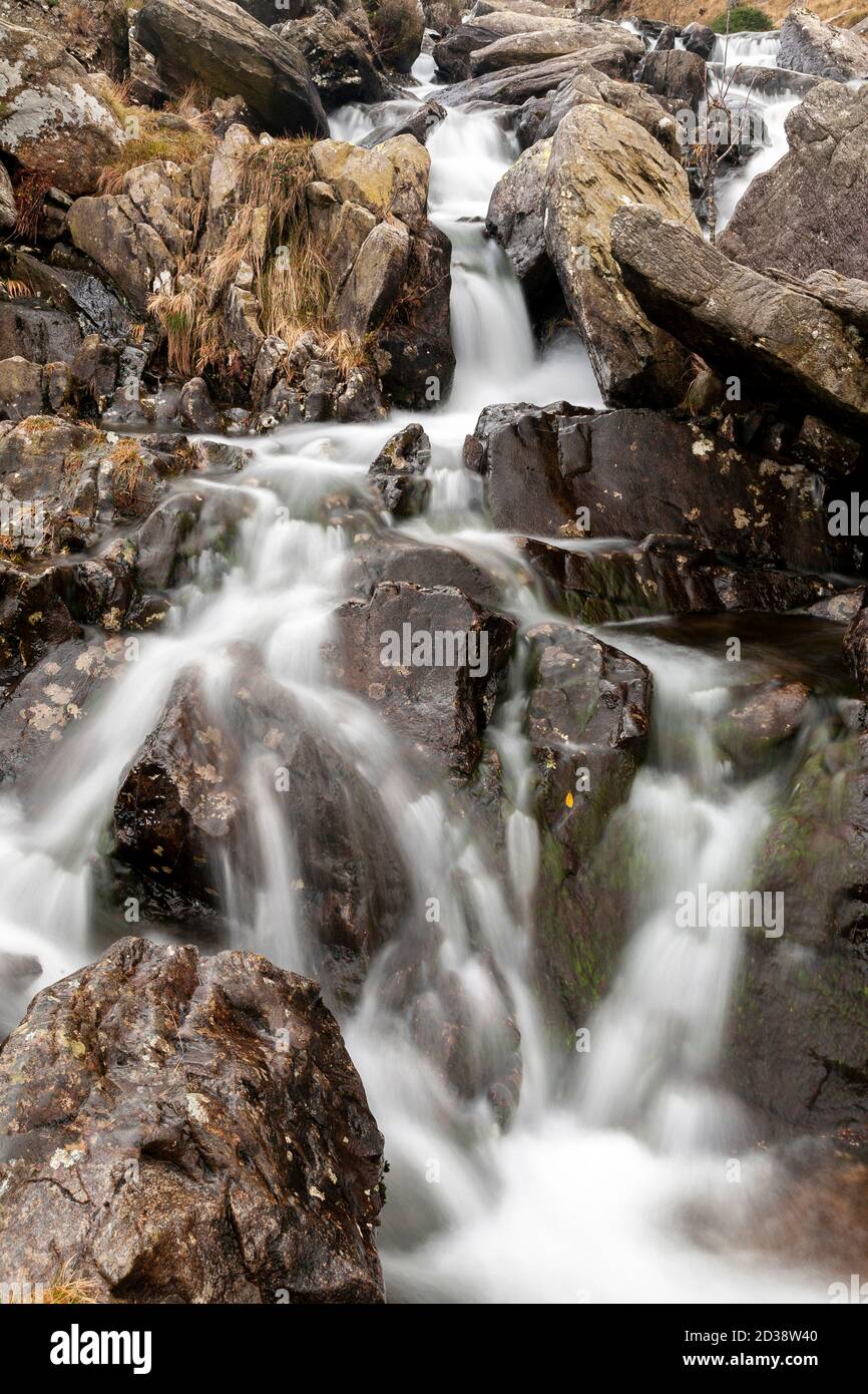 Waterfall at Llyn Idwal, Snowdonia, North Wales Stock Photo