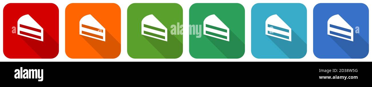 Cake icon set, flat design vector illustration in 6 colors options for ...