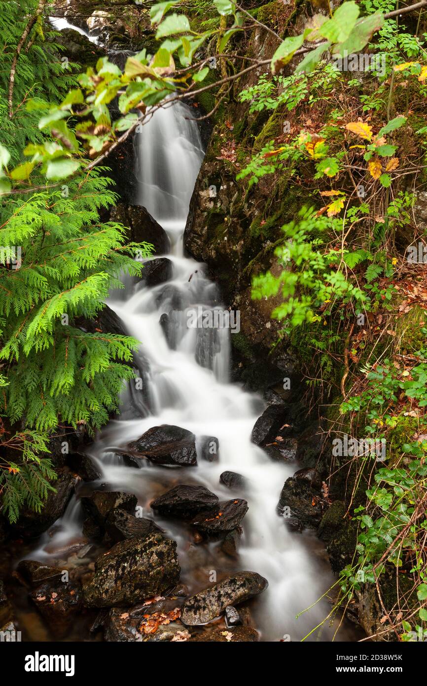 Waterfall at Llyn Crafnant, Snowdonia, North Wales Stock Photo