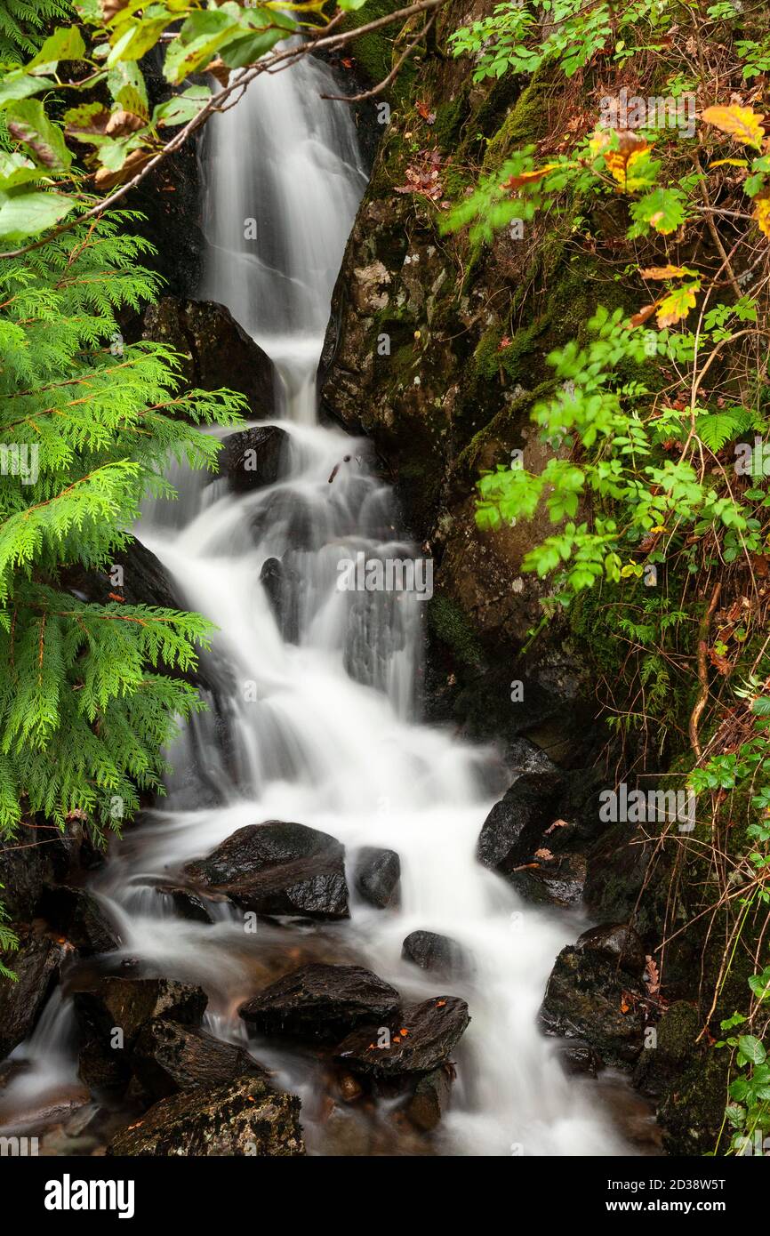 Waterfall at Llyn Crafnant, Snowdonia, North Wales Stock Photo