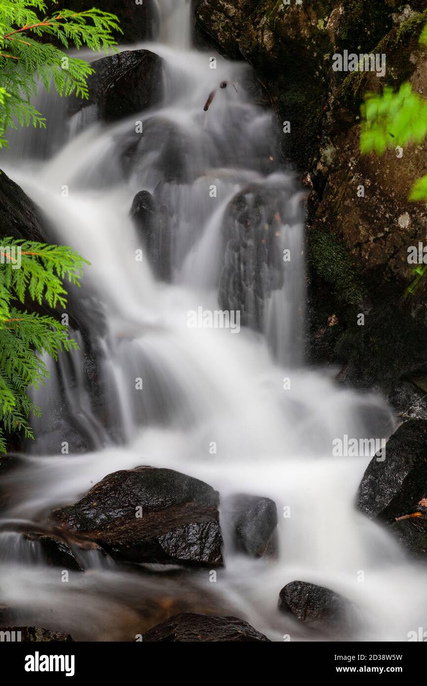 Waterfall at Llyn Crafnant, Snowdonia, North Wales Stock Photo