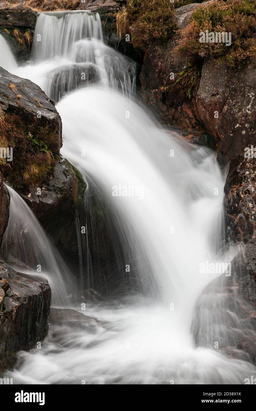 Waterfall along the Watkin Path, Snowdon, Snowdonia, North Wales Stock Photo