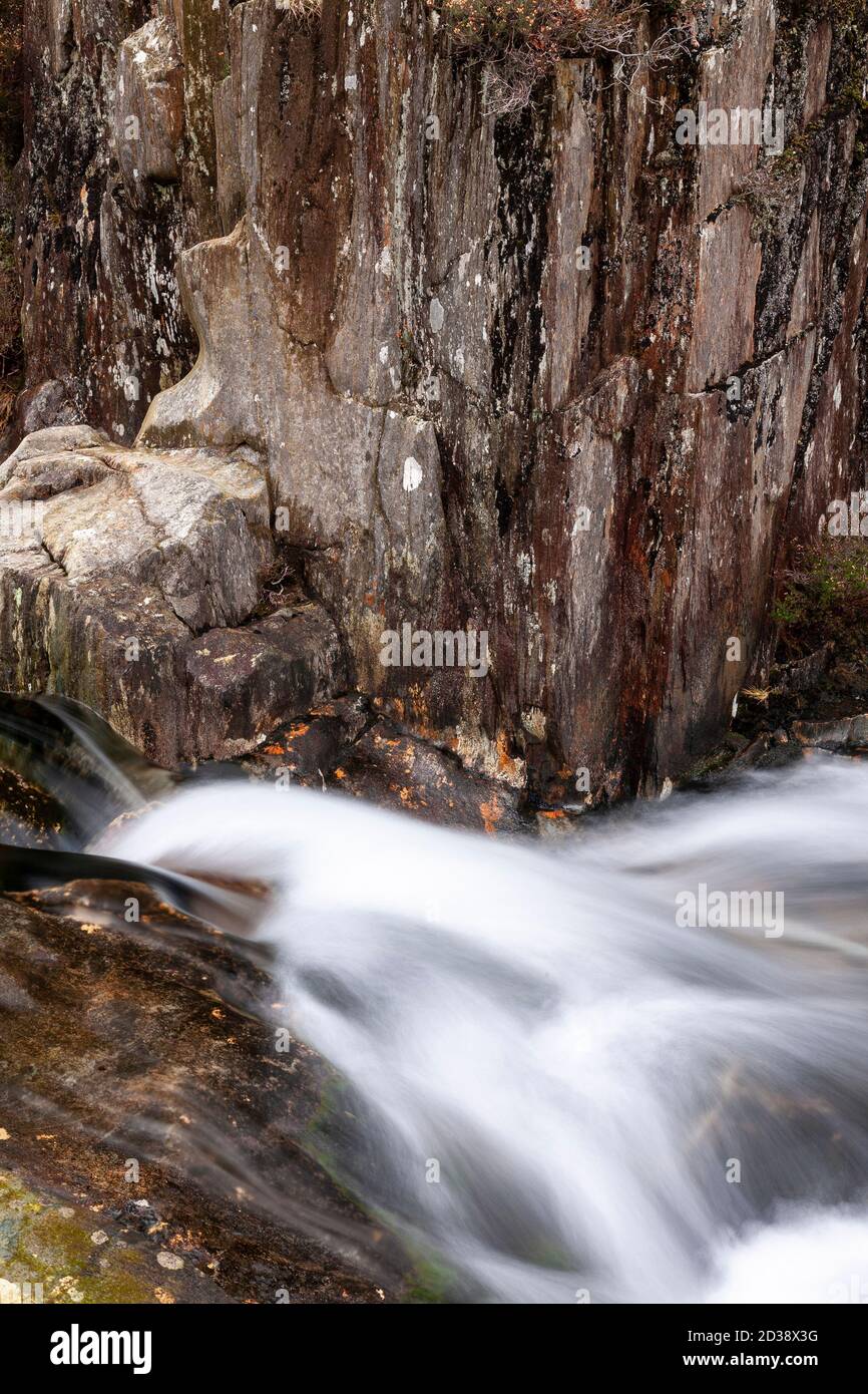 Waterfall along the Watkin Path, Snowdon, Snowdonia, North Wales Stock Photo