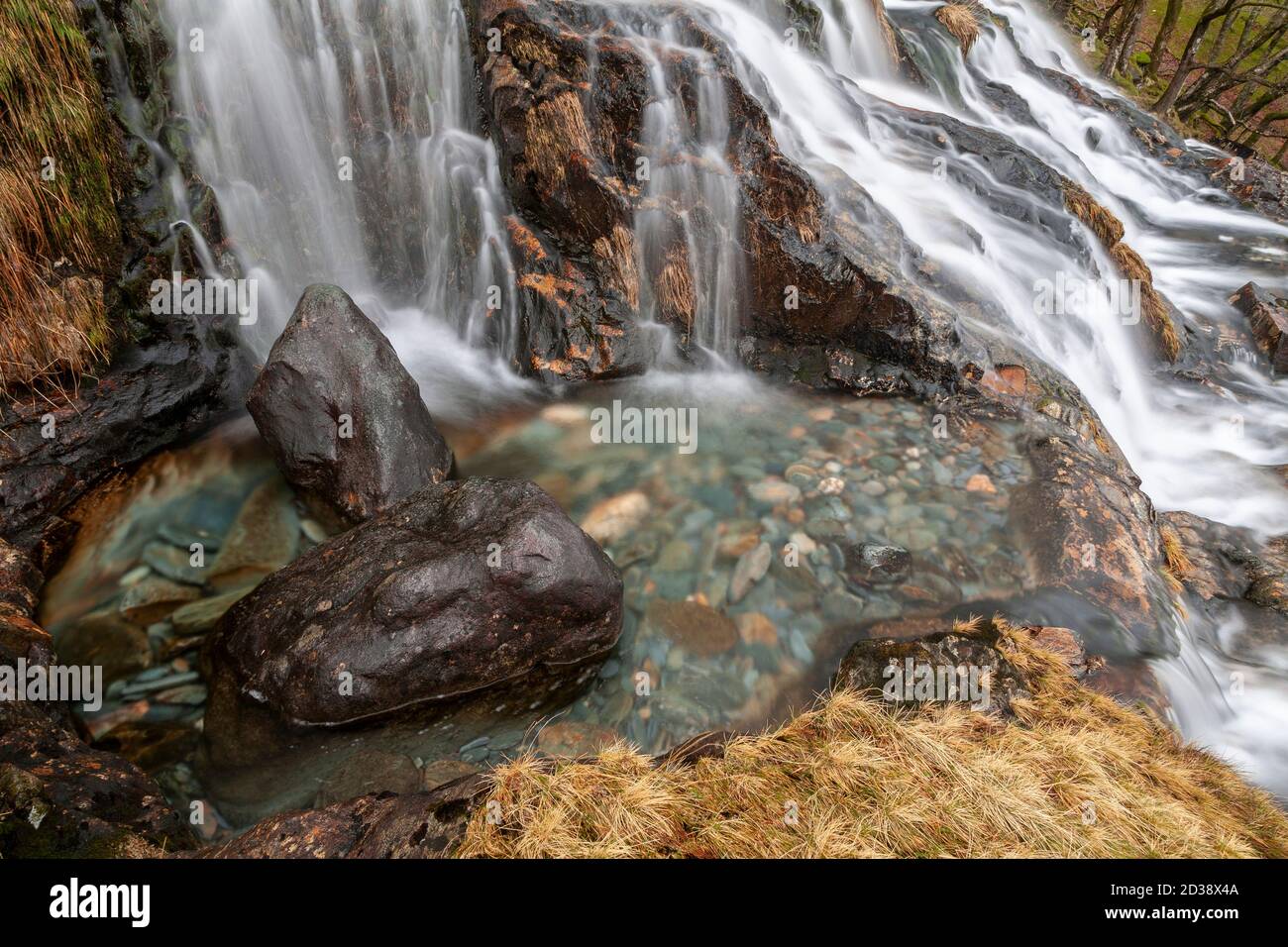 Waterfall along the Watkin Path, Snowdon, Snowdonia, North Wales Stock Photo