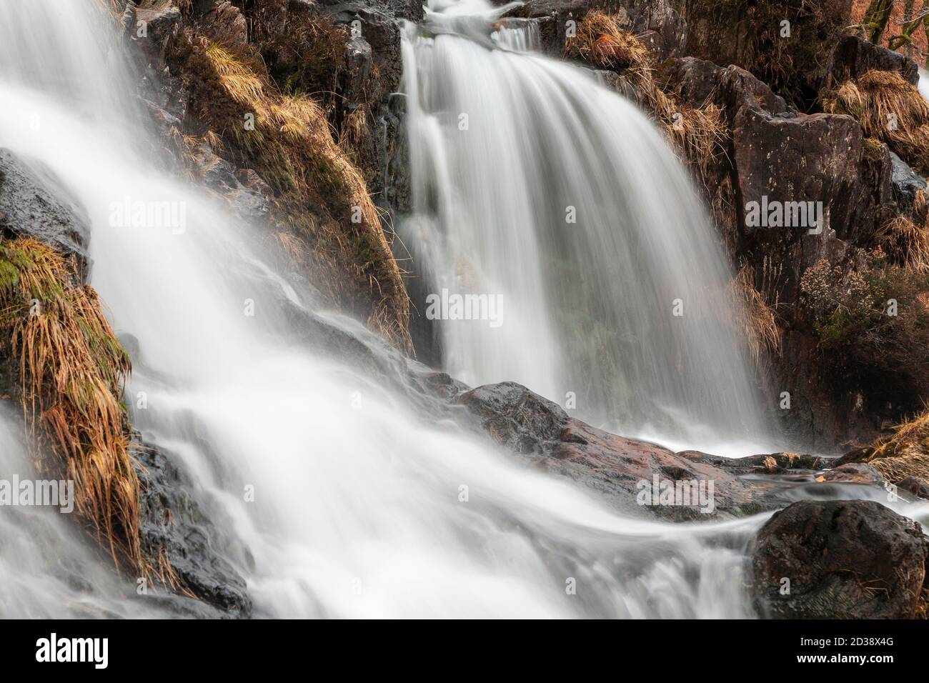 Waterfall along the Watkin Path, Snowdon, Snowdonia, North Wales Stock Photo