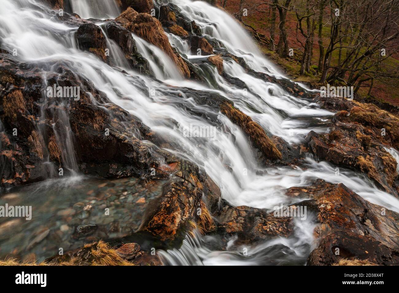 Waterfall along the Watkin Path, Snowdon, Snowdonia, North Wales Stock Photo