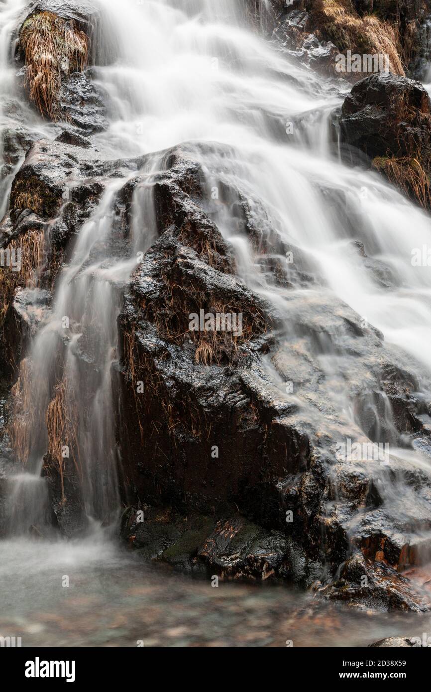 Waterfall along the Watkin Path, Snowdon, Snowdonia, North Wales Stock Photo