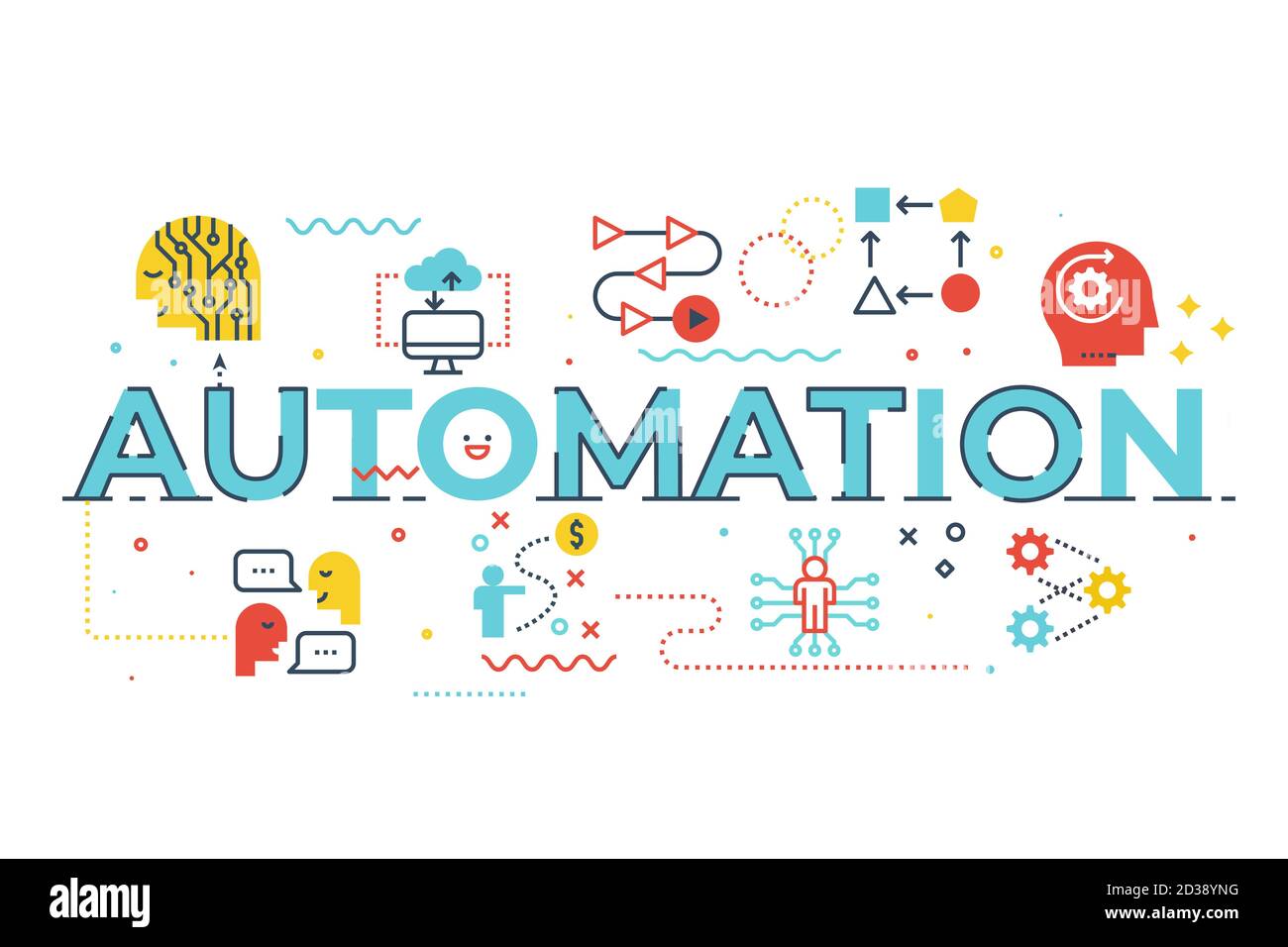 Automation word lettering illustration with icons for web banner, flyer ...