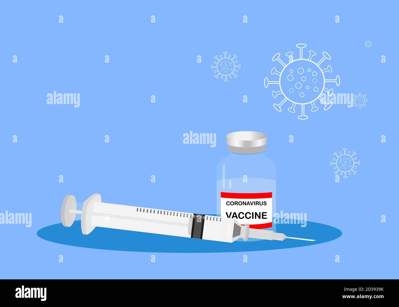 Vector illustration of coronavirus vaccine and syringe with needle on ...